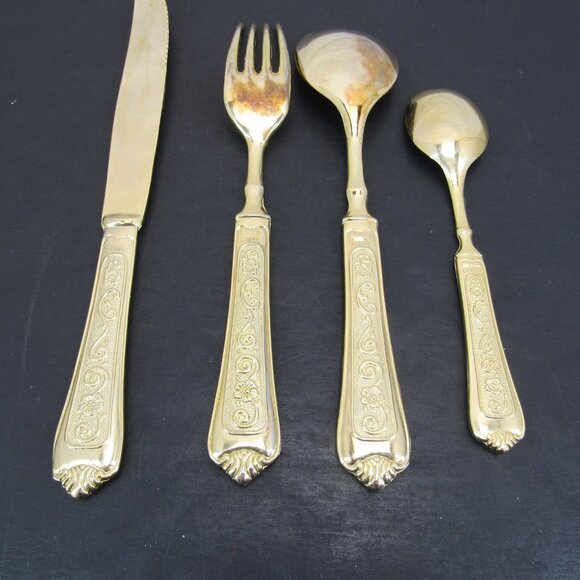 International Silver Co China Gold Plate Flowers & Scrolls Flatware Set 4 Piece - Picture 5 of 10